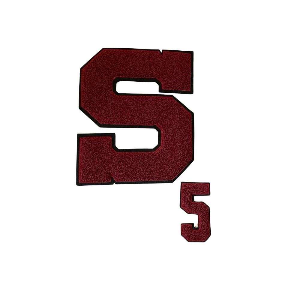 Vintage Chenille Varsity Letter S Patch Lot Red Letterman Jacket Sport Number 5